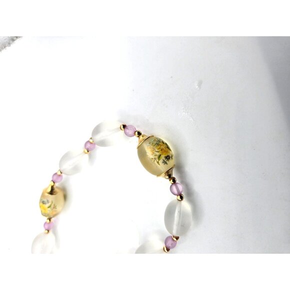 VTG Crystal and Uranium floral with Frosted and Amethyst Glass bead necklace - Picture 4 of 8
